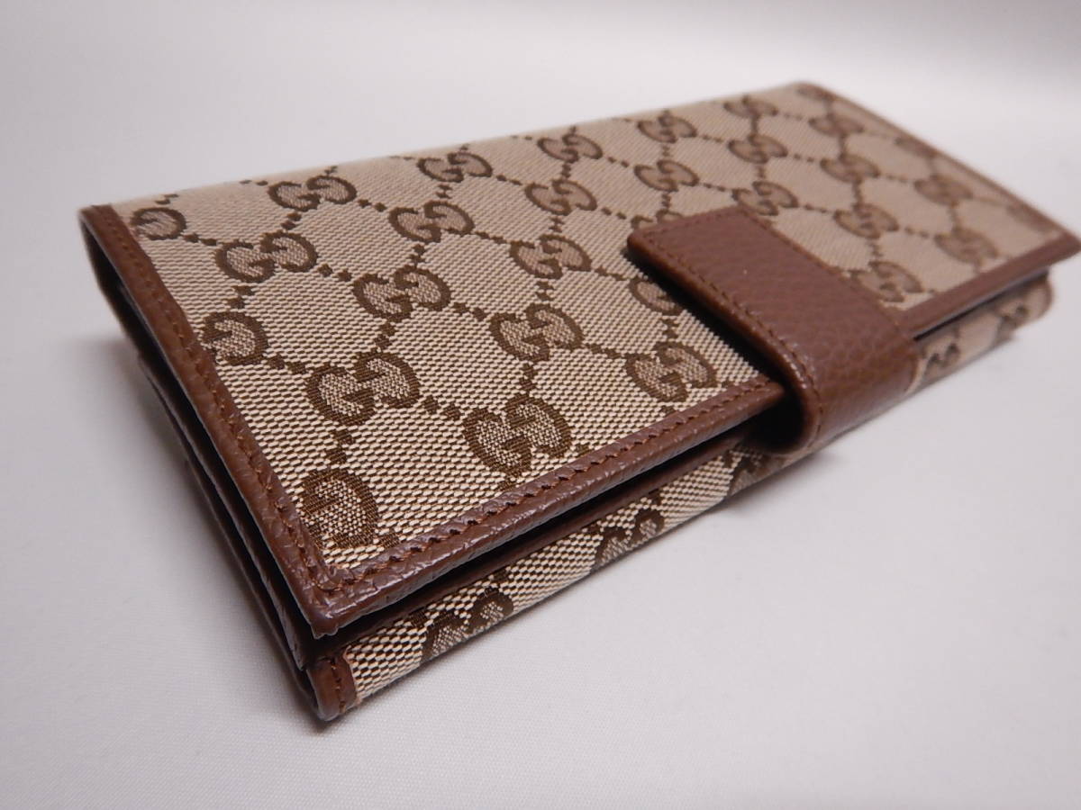 新品□GUCCI グッチ 二つ折り長財布 GGキャンバス×レザー ブラウン 