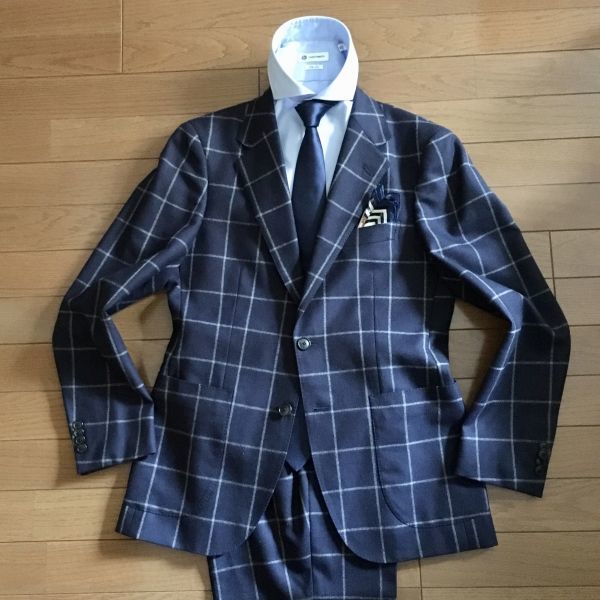 高品質，SALE 1427-8. ユナイテッドアローズ&times; 英 アルフレッドブラウン 極上フラノウール 英国調 ウィンドウペン チェック スーツ ネイビー 46 M位(Mサイズ)｜売買されたオークション情報、yahooの商品情 Mサイズ