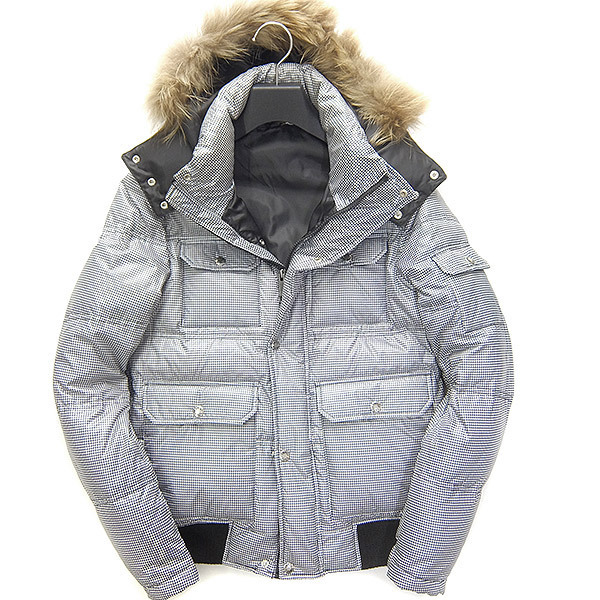 美品 ジュンメン ファー 千鳥格子 ダウンジャケット S 白 黒 【J46083】 JUNMEN 秋冬 メンズ ブルゾン ハウンドトゥース 毛皮 - 千鳥格子 MONCLER☆新作 EVANDRA☆関税込み ショートダウン コート（種類（コート・ジャケット）ダウン