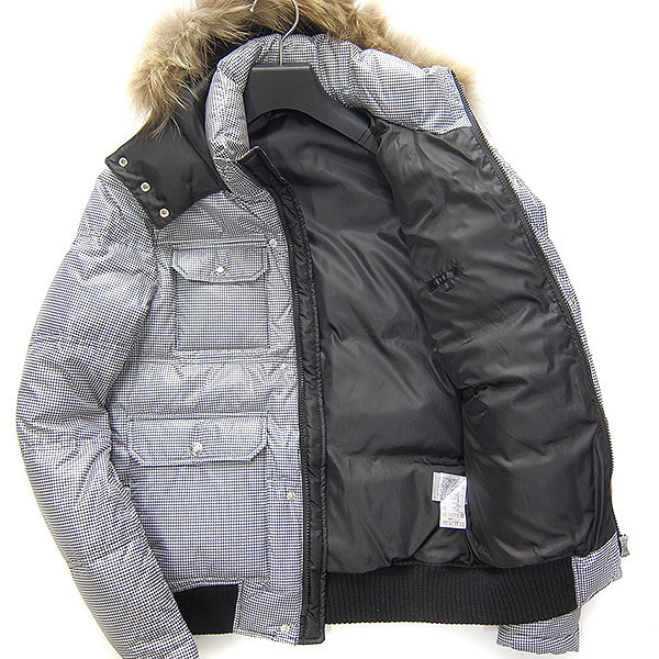 美品 ジュンメン ファー 千鳥格子 ダウンジャケット S 白 黒 【J46083】 JUNMEN 秋冬 メンズ ブルゾン ハウンドトゥース 毛皮 - 千鳥格子 MONCLER☆新作 EVANDRA☆関税込み ショートダウン コート（種類（コート・ジャケット）ダウン