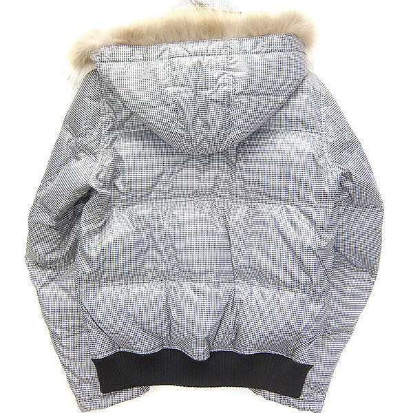 美品 ジュンメン ファー 千鳥格子 ダウンジャケット S 白 黒 【J46083】 JUNMEN 秋冬 メンズ ブルゾン ハウンドトゥース 毛皮 - 千鳥格子 MONCLER☆新作 EVANDRA☆関税込み ショートダウン コート（種類（コート・ジャケット）ダウン