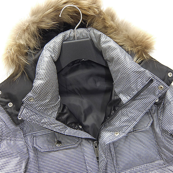 美品 ジュンメン ファー 千鳥格子 ダウンジャケット S 白 黒 【J46083】 JUNMEN 秋冬 メンズ ブルゾン ハウンドトゥース 毛皮 - 千鳥格子 MONCLER☆新作 EVANDRA☆関税込み ショートダウン コート（種類（コート・ジャケット）ダウン