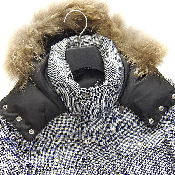 美品 ジュンメン ファー 千鳥格子 ダウンジャケット S 白 黒 【J46083】 JUNMEN 秋冬 メンズ ブルゾン ハウンドトゥース 毛皮 - 千鳥格子 MONCLER☆新作 EVANDRA☆関税込み ショートダウン コート（種類（コート・ジャケット）ダウン