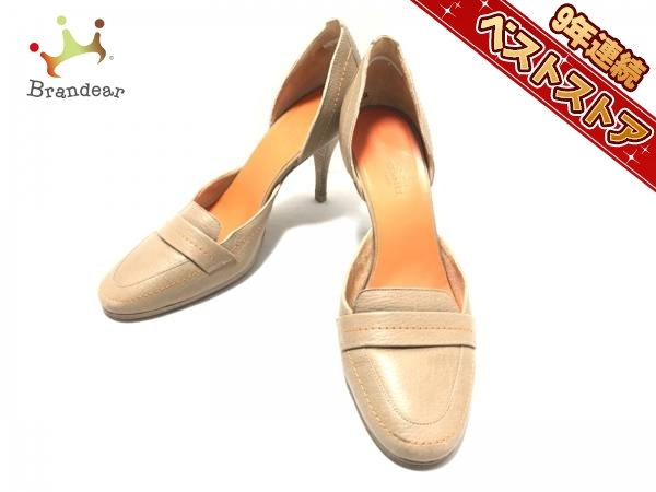 パンプス エルメス 1&frasl;2 HERMES 良品 0 エルメス HERMES 靴 パンプス 37 1/2 レザー ベージュ×オレンジ レディース 美品