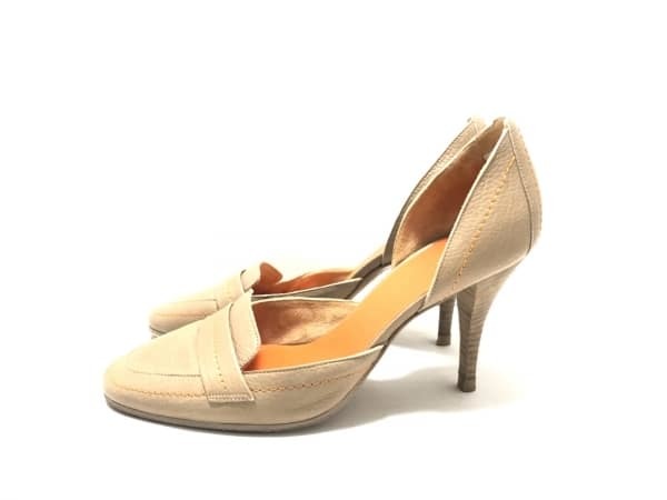 パンプス エルメス 1&frasl;2 HERMES 良品 0 エルメス HERMES 靴 パンプス 37 1/2 レザー ベージュ×オレンジ レディース 美品