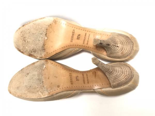 パンプス エルメス 1&frasl;2 HERMES 良品 0 エルメス HERMES 靴 パンプス 37 1/2 レザー ベージュ×オレンジ レディース 美品