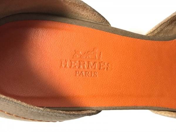 パンプス エルメス 1&frasl;2 HERMES 良品 0 エルメス HERMES 靴 パンプス 37 1/2 レザー ベージュ×オレンジ レディース 美品