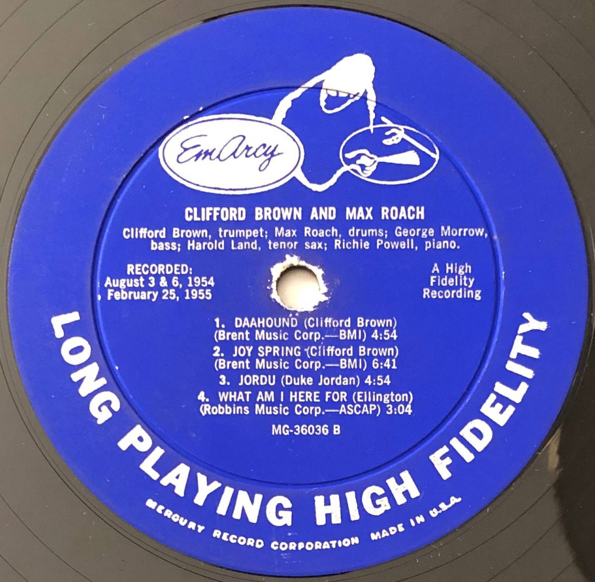 ☆US ORIG MONO LP☆CLIFFORD BROWN AND MAX ROACH 1955年 EMARCY 深溝 青