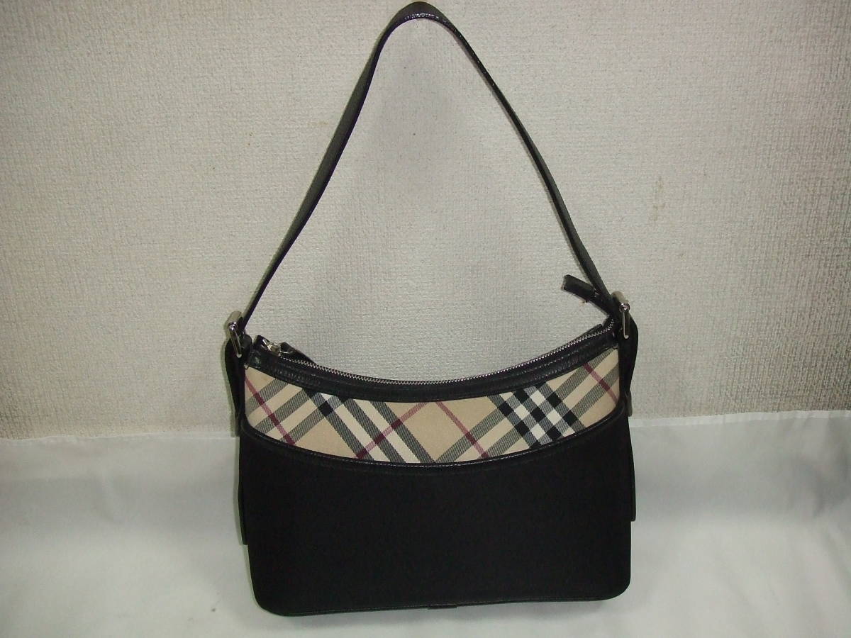 バーバリーショルダーバッグ ×黒 チェック柄 ☆BURBERRY バーバリー☆布製 黒×チェック柄 ショルダーバッグ 【公式