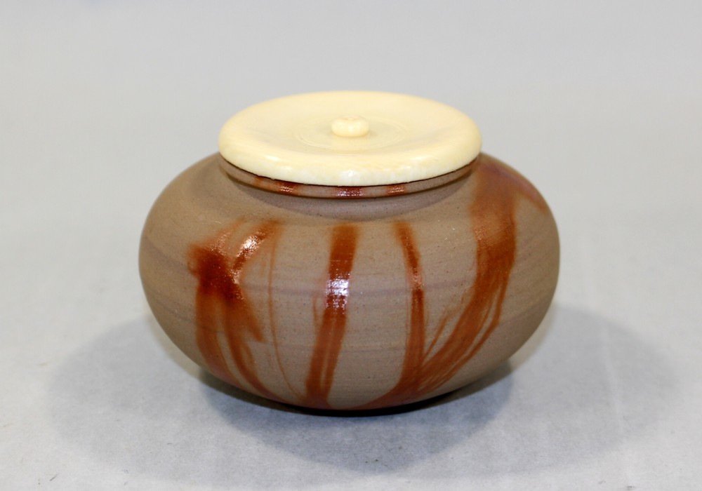 茶道具 備前火襷焼大海茶入 木村陶峰造◇rl06 備前 火襷 肩衝茶入 木村