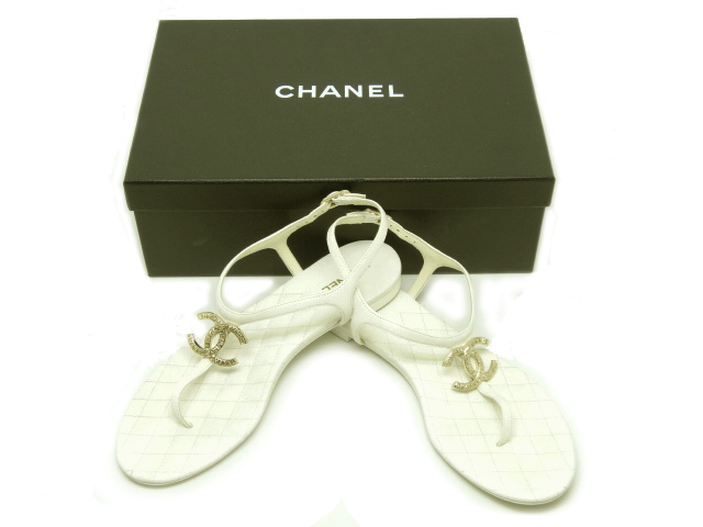 CHANEL/シャネル ココマーク マトラッセ 白 サンダル #37・1/2 中古