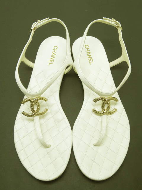 CHANEL/シャネル ココマーク マトラッセ 白 サンダル #37・1/2 中古