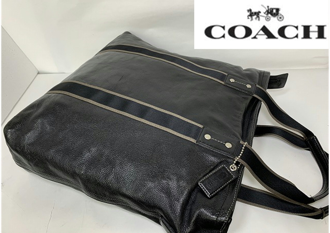 美品 COACH ヘリテージ ウェブレザー 2WAY トートバッグ　y113 国内送料無料 1円～！☆コーチ メンズ COACH ヘリテイジ ウェブ レザー