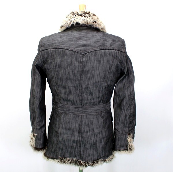 K173■NICOLE CLUB FOR MEN■ニコルクラブ■ファー デニム ハーフコート 中綿 ジャケット メンズ 46 黒 グレー M65風 アウター 上着