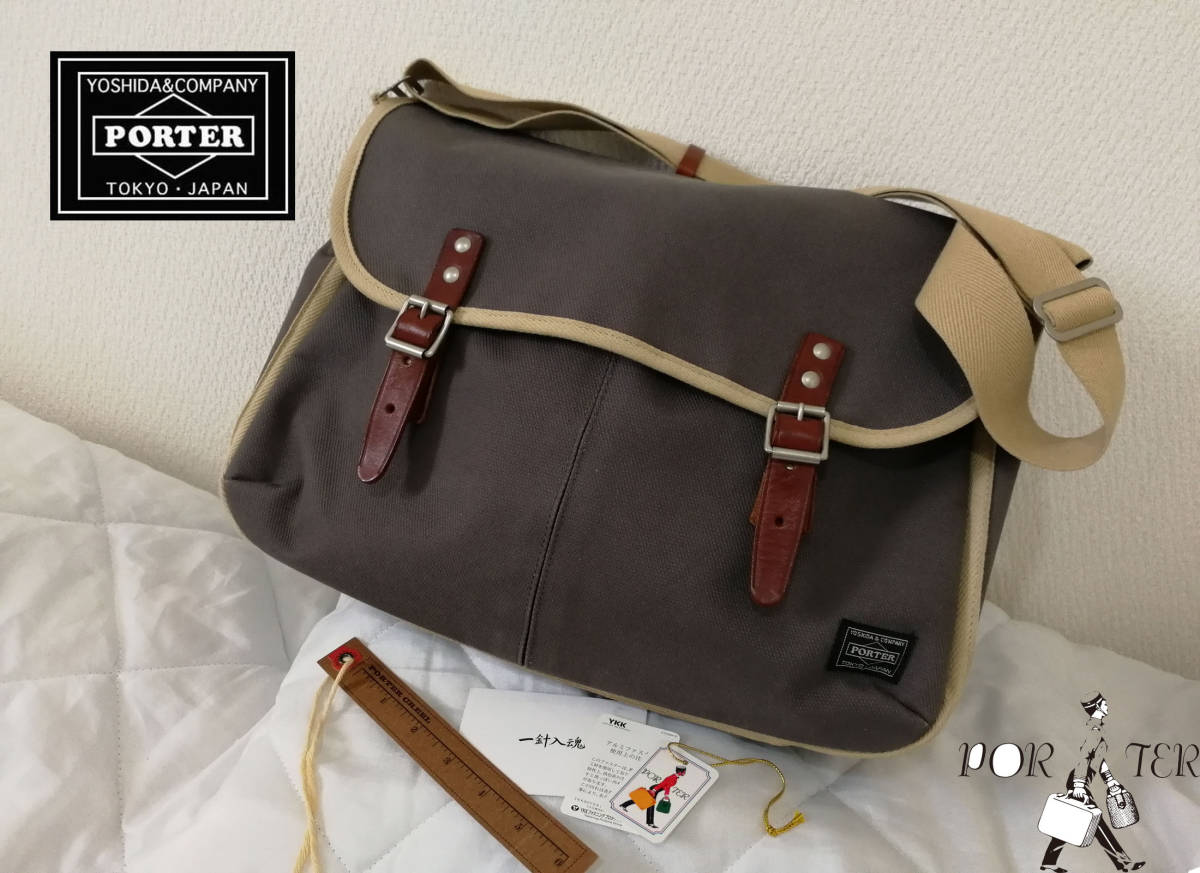 良品 PORTER ショルダーバッグ ナイロン ブルー 斜め掛け ストライプ