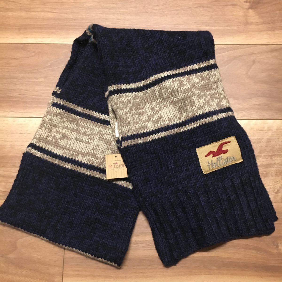 新品タグ付！Hollister ホリスターマフラー ブルー/ベージュ 格安！
