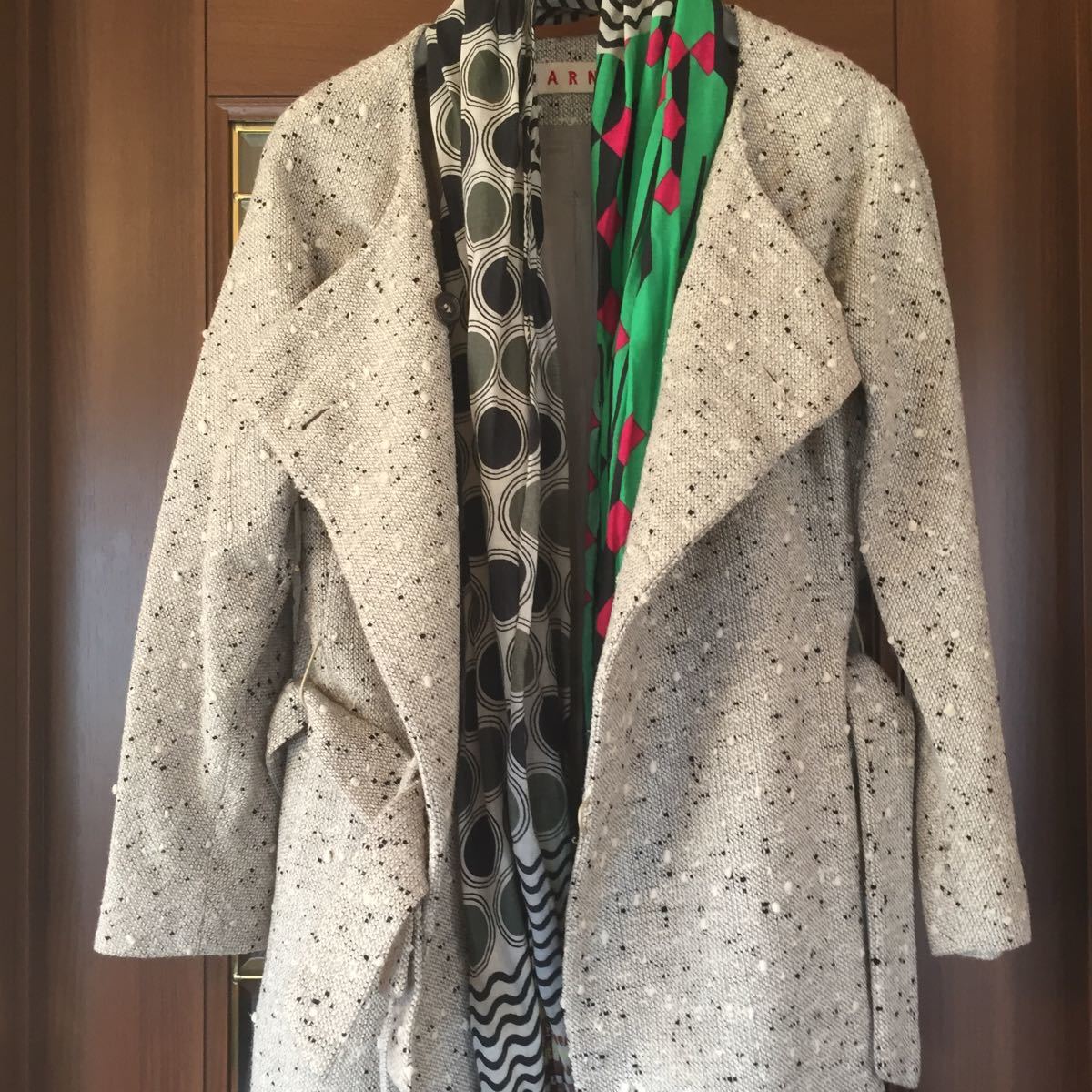 美品】マルニ MARNI ロングコート カシミヤ88％ ツイード ネイビー 美 