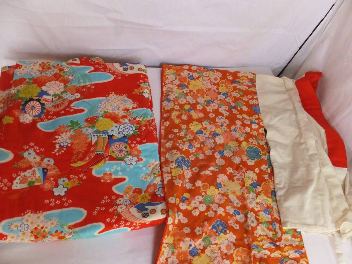 古布２８８　材料使いに女の子柄　子供着８枚