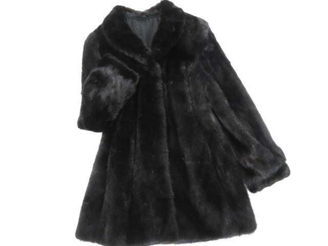 美品▼SAGA　MINK　サガミンク　本毛皮コート　ブラック　大きめサイズ15号　毛質艶やか・柔らか◎