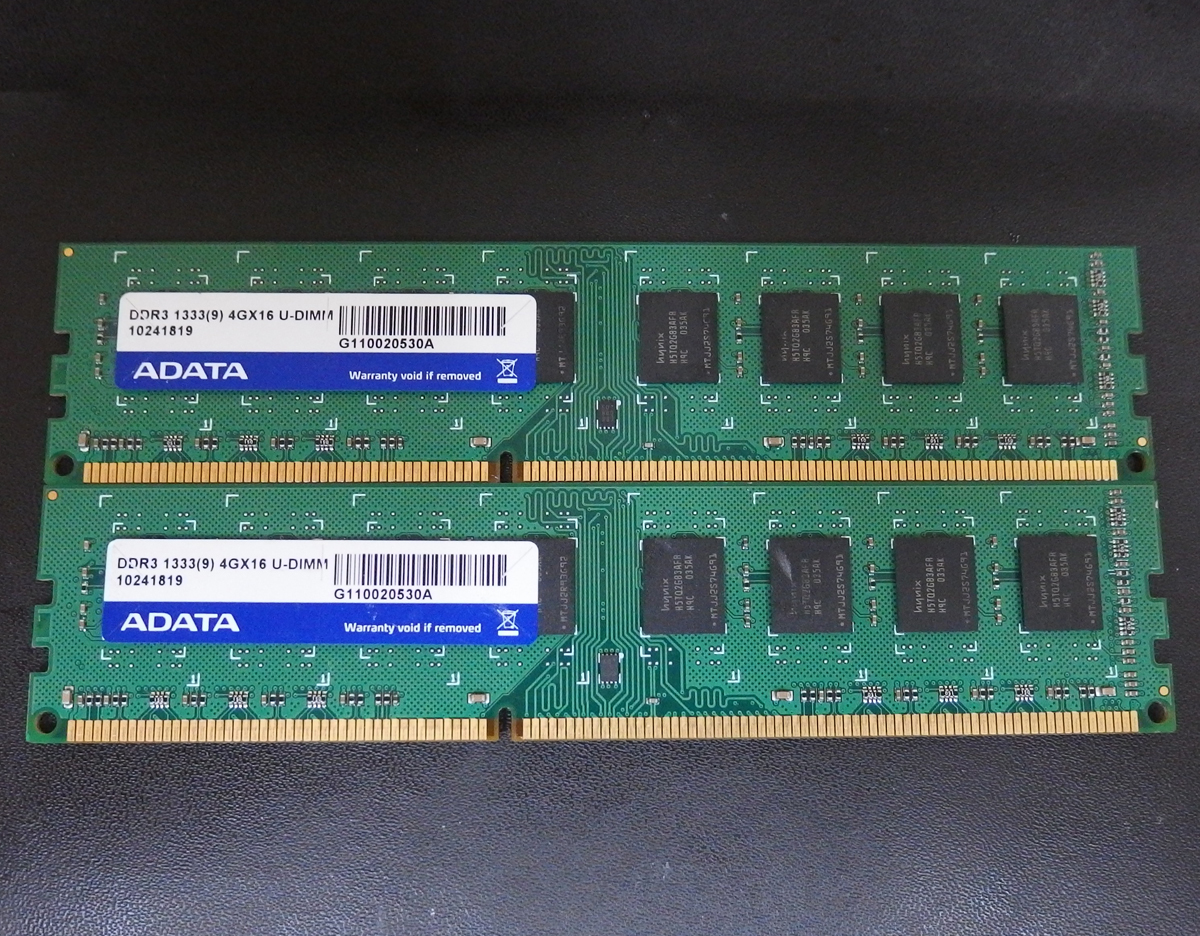 デスクトップPC用メモリ mem261 ADATA 4GB×2枚=8GB DDR3/PC3-10600 中古品