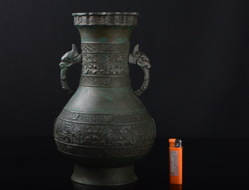 饕餮文 - メルカリ 獣耳 飾壺 高岡銅器 青銅 伝統工芸 骨董 双耳花瓶