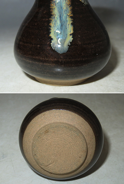 和美】茶道具 濃茶用 茶入 【天目釉 鶴首茶入 】 平安 万代喜山 共箱