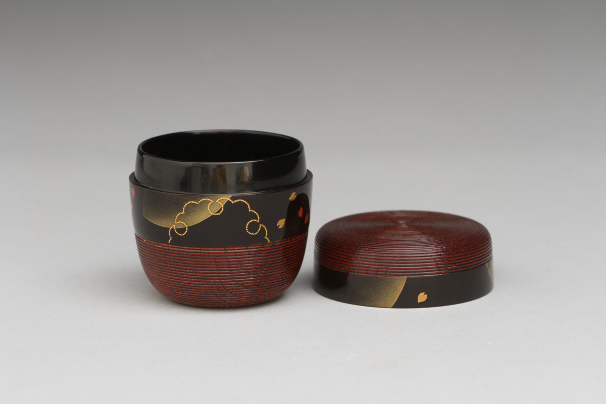 共箱 池端治峰作 色紙蒔絵炉縁 中棗 薄茶器 茶道具 V1173 -