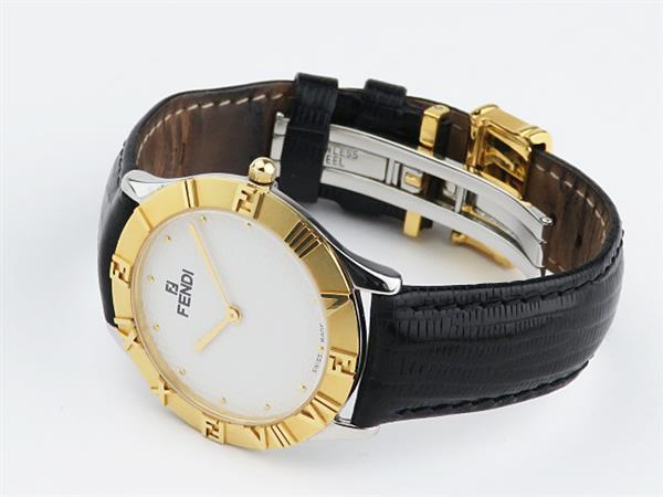 1円～ フェンディ メンズ 腕時計 2000G クオーツ SS レザー 白文字盤 FENDI 中古