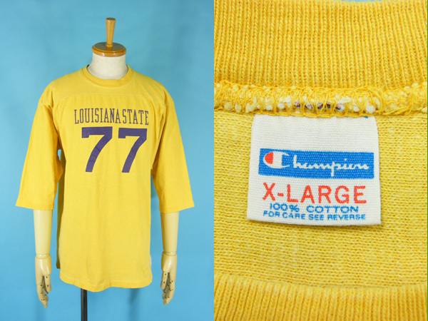 70's Champion チャンピオン フットボールTシャツ バータグ イエロー