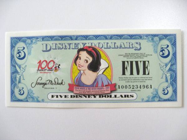 Disney ディズニーダラー Dollars - $5 紙幣 5ドル 札の値段と価格推移