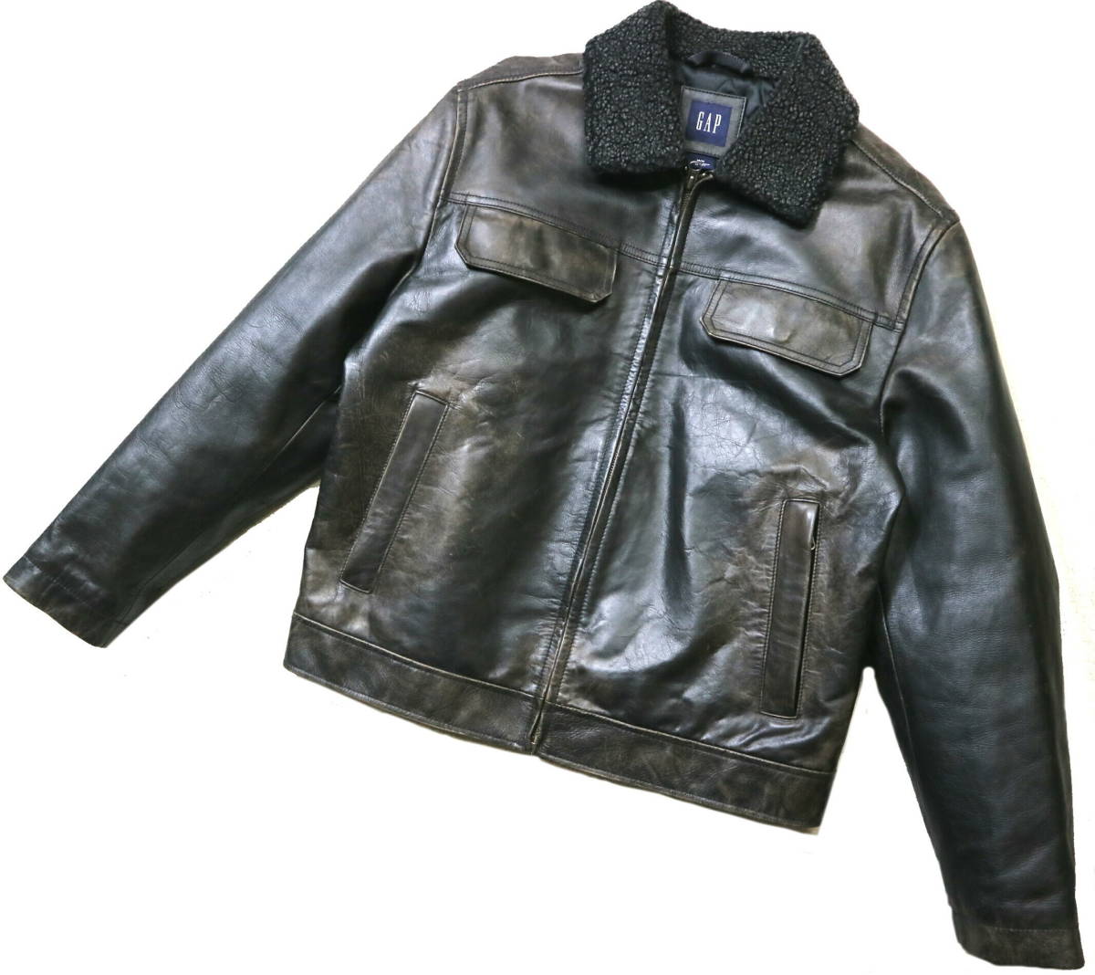 美品/USED加工！◇GAP ギャップ 牛革/中綿 レザージャケット◇Lサイズ 