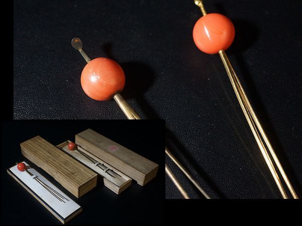 アンティーク 玉かんざし 根掛け 簪 珊瑚風 トンボ玉 サンゴ B 珊瑚玉 