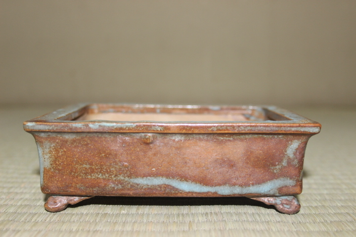 初代東福寺　盆栽鉢 和鉢 初代平安東福寺 均釉掛分外縁雲足長方鉢 盆栽名