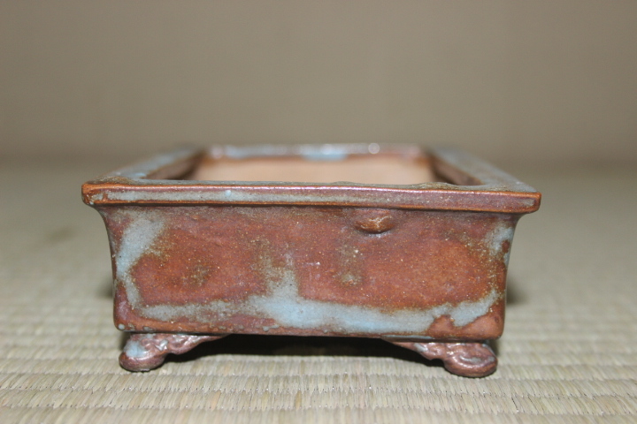 和鉢 初代平安東福寺 均釉掛分外縁雲足長方鉢 盆栽名