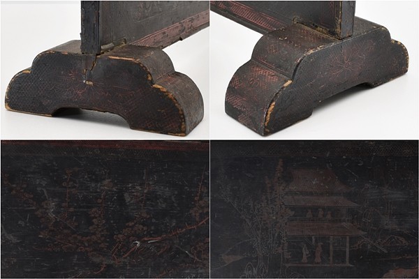 漆工[楼閣山水花図衝立]中国/唐物/抹茶道具/煎茶道具■LL1402