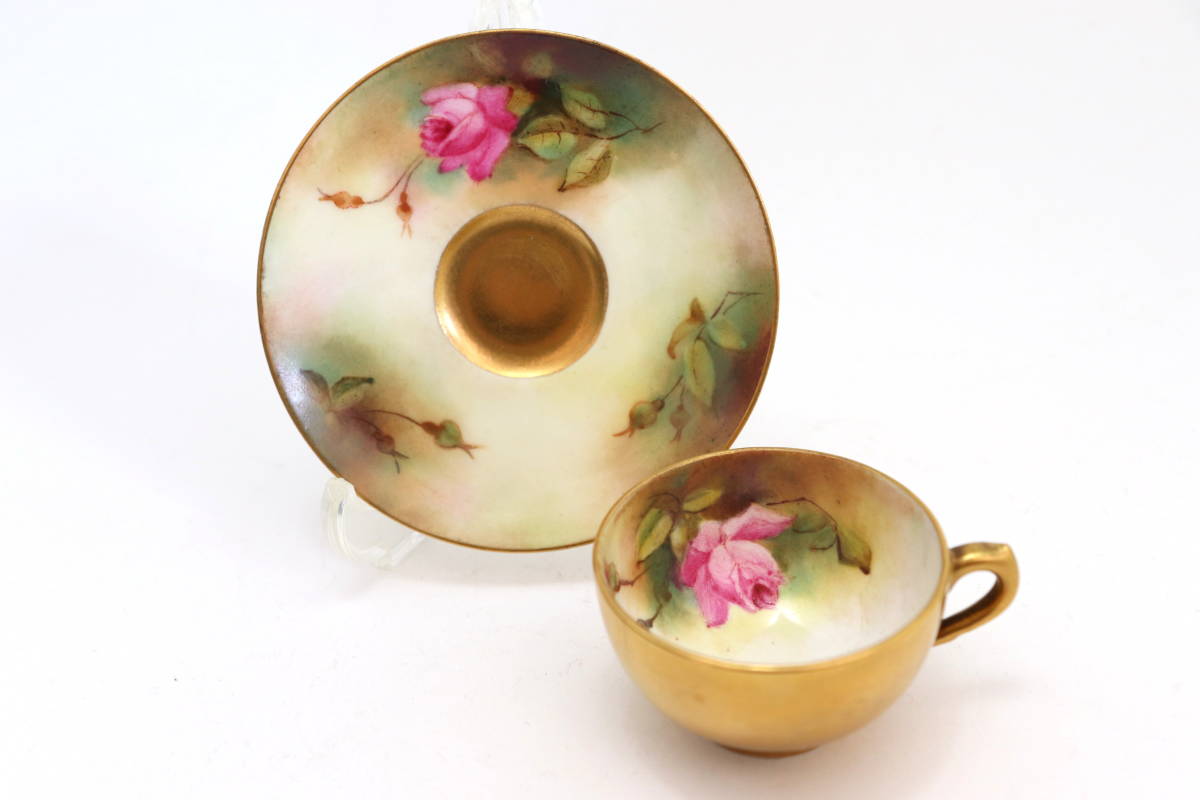 ロイヤルウースター　ピンクの薔薇　グリーンと金彩 Royal ペインテッドフルーツ ロイヤルウースター WORCESTER 金彩 ROYAL