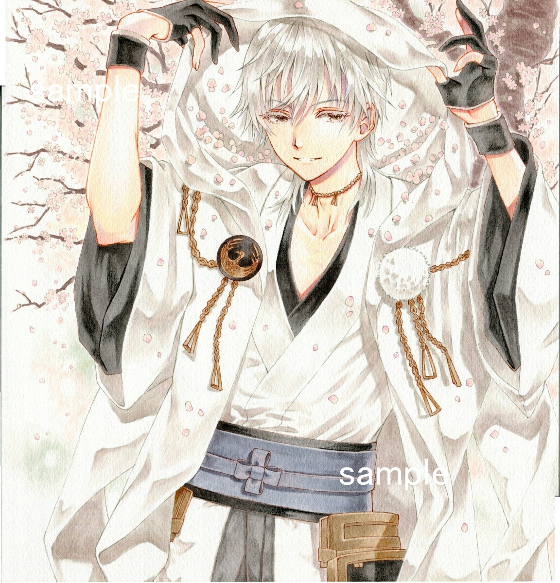 手描きイラスト 刀剣乱舞 鶴丸国永 桜 色紙サイズ水彩紙の入札履歴