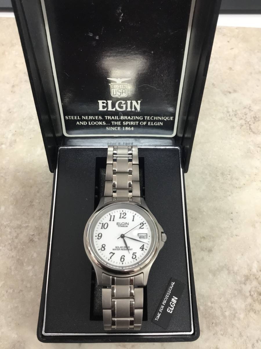 エルジン ELGIN チタン 腕時計 デイデイト メンズ ブラック ☘️電池 