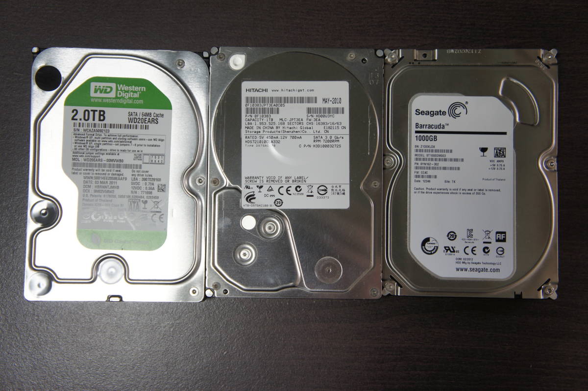 Westerm Digital 2.0TB HITACHI 1TB Seagate 1TB 計3個組　中古