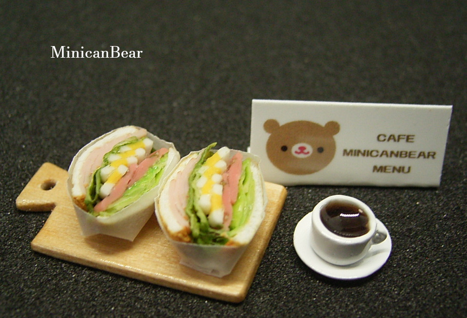 送料込即決です**サンドイッチとコーヒー**ミニチュア粘土ドールハウス食品サンプル_1
