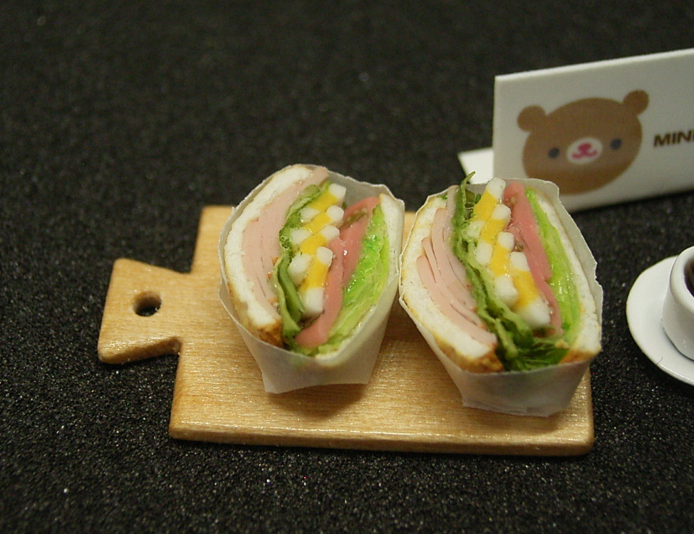 送料込即決です**サンドイッチとコーヒー**ミニチュア粘土ドールハウス食品サンプル_2