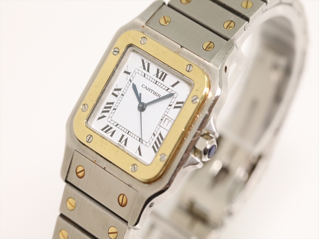 正規【Cartier/カルティエ】サントス ガルベ　K18YG/SS　コンビ　自動巻き　スイス製　ホワイトローマン　箱付き　メンズ腕時計　K393