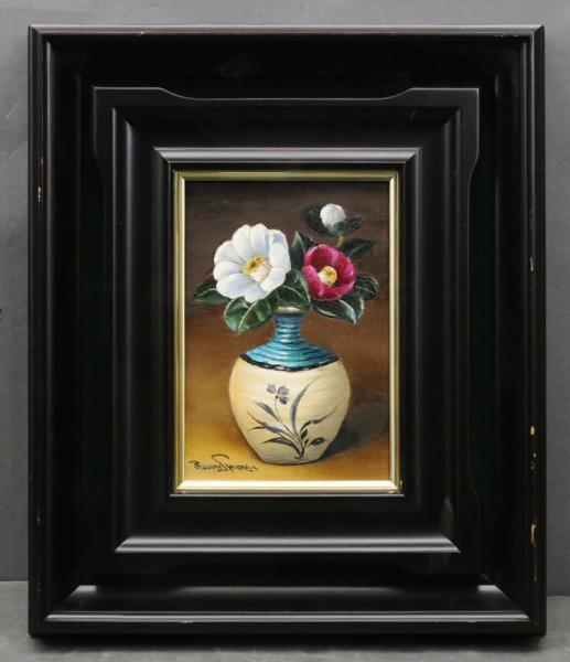 | Hiroshima Scene （Art Craft EiM：彼岸の光、此岸の影」華山 【真作】【WISH】白井大澄 「椿」SM 油彩 ◆花瓶花逸品　新美術家集団委員、個展（そごう他）38、都知事賞他多数、愛知 #19044720