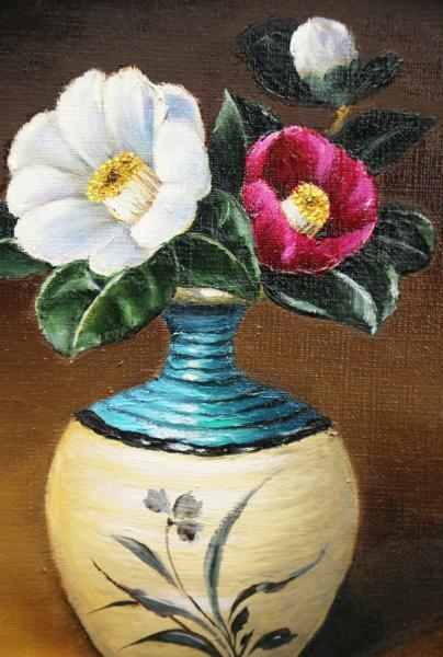 | Hiroshima Scene （Art Craft EiM：彼岸の光、此岸の影」華山 【真作】【WISH】白井大澄 「椿」SM 油彩 ◆花瓶花逸品　新美術家集団委員、個展（そごう他）38、都知事賞他多数、愛知 #19044720