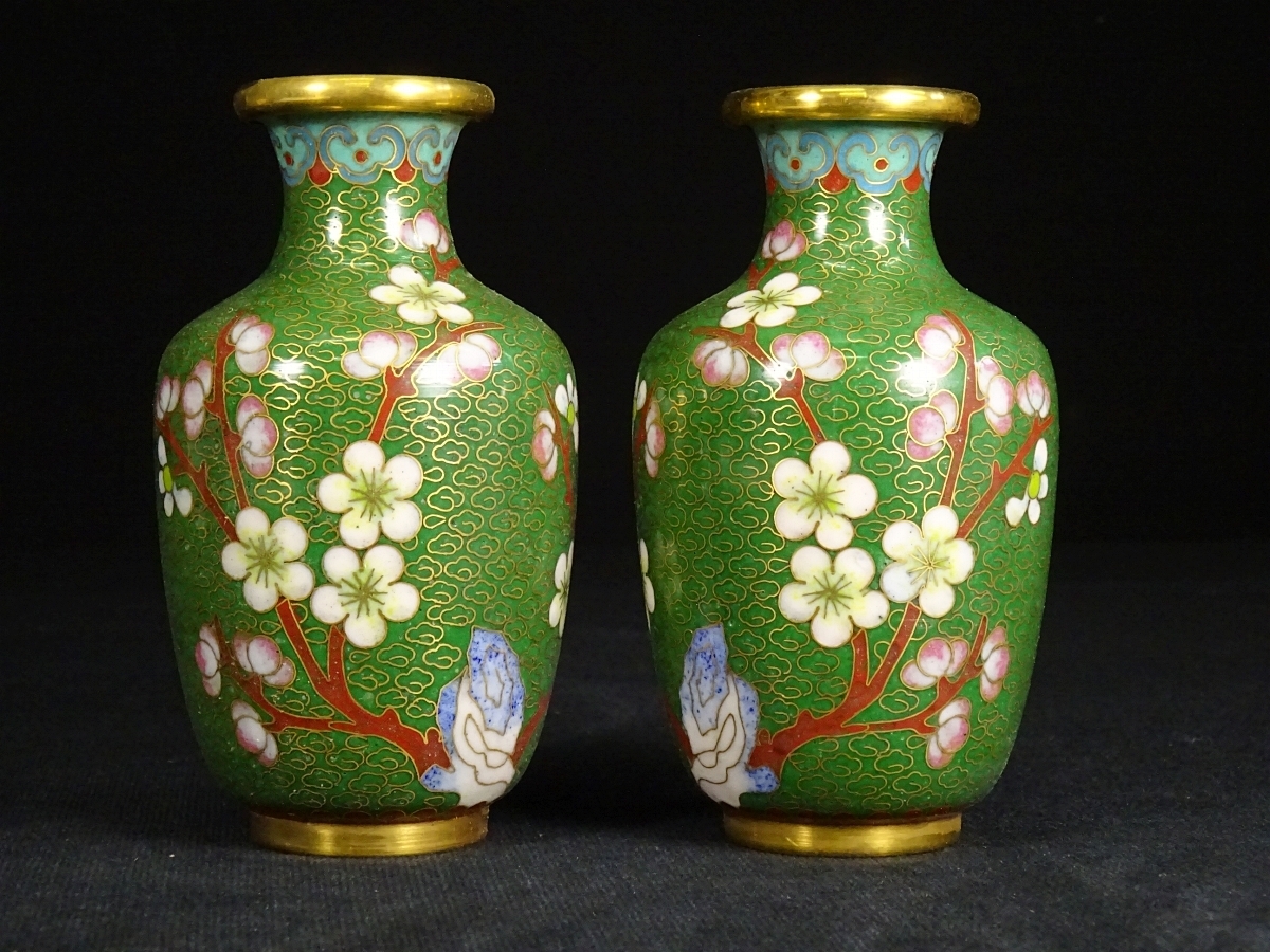 中国七宝焼 花瓶 骨董品 アンティーク 一対 6（8）◇中国七宝 花瓶