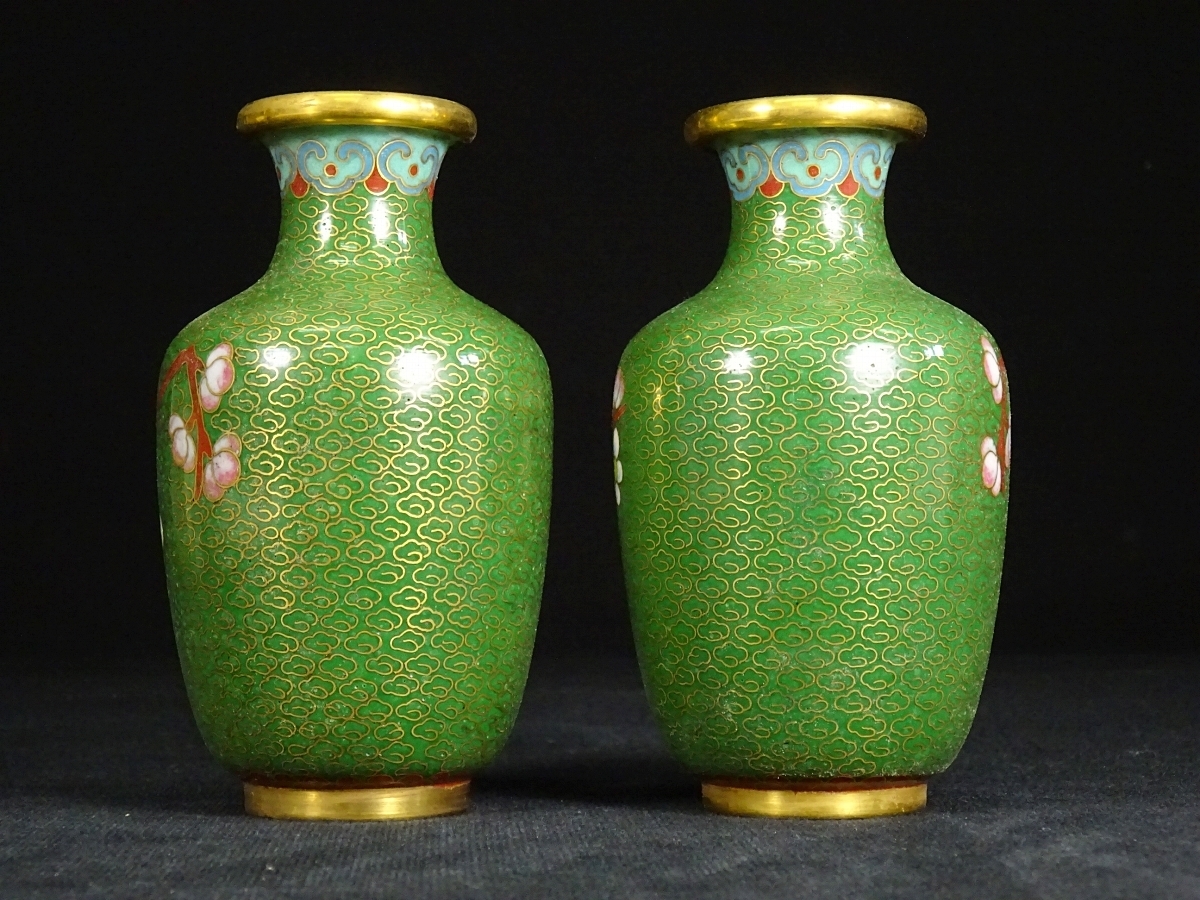 中国七宝焼 花瓶 骨董品 アンティーク 一対 6（8）◇中国七宝 花瓶