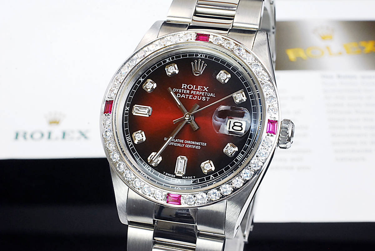 2年保証 レッドグラ ロレックス デイトジャスト 8+2P 天然ダイヤ Ref.1601 Cal.1570 OH済 仕上済 ROLEX メンズ 極美品