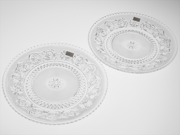 n568 Baccarat バカラ クリスタル アラベスク ペア プレート 2枚