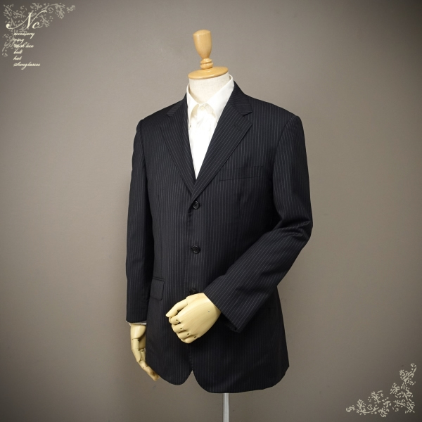値下!USED*Paul Smith London/ポールスミスロンドン/XL/イタリア製ロロピアーナ生地/日本製ストライプジャケット/ブラック/黒/紳士