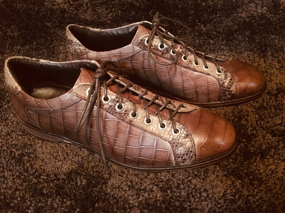 Thompson トンプソン クロコ型押し&パイソンレザー レースアップ